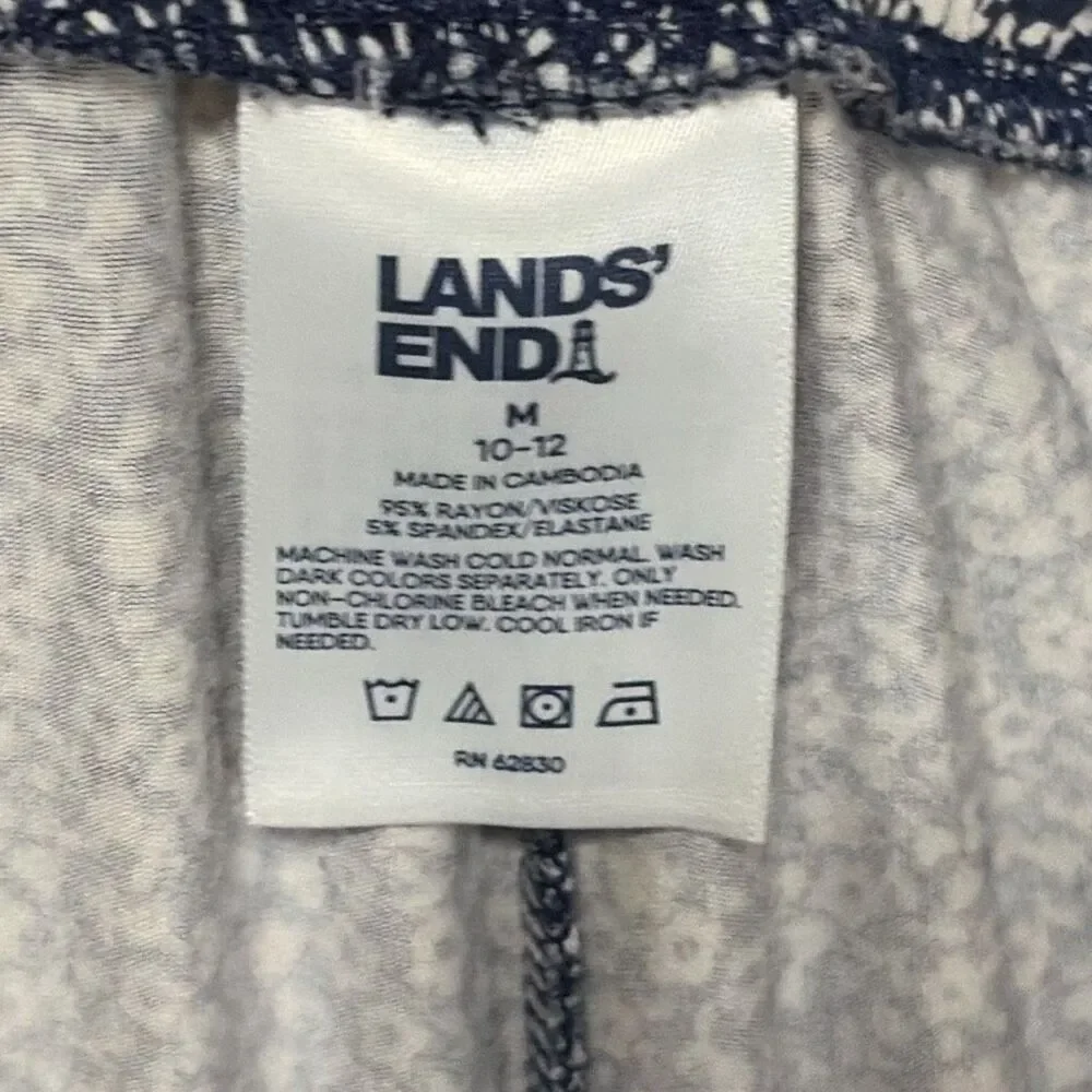 Lands’ End Women’s Pajama Set Medium Floral V-Neck Sleepwear Lounge Pants Navy B